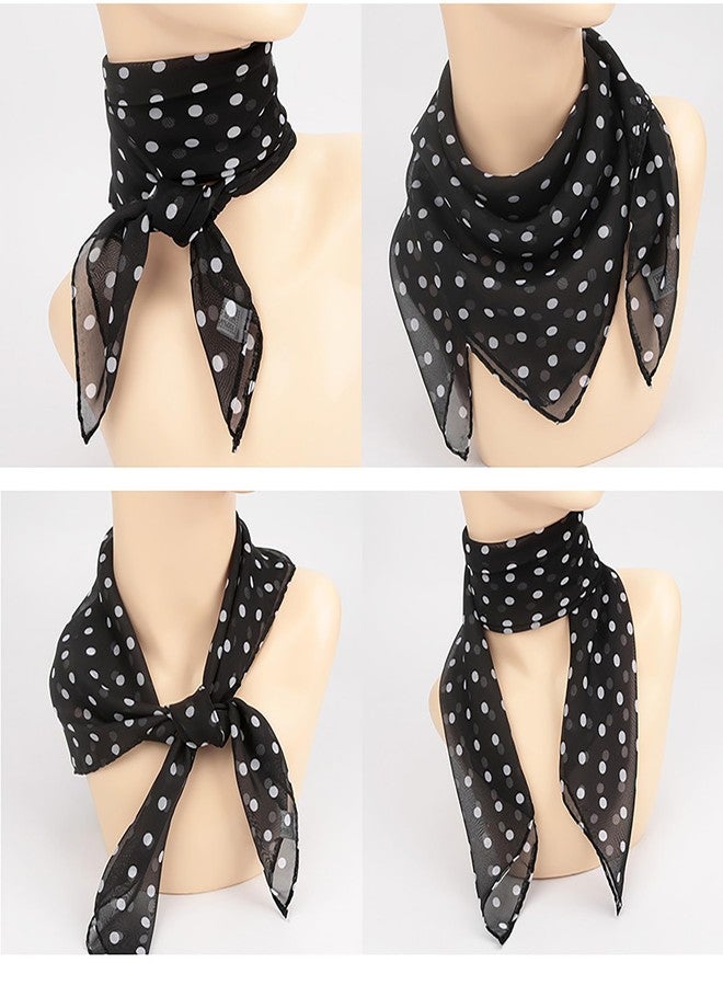 CXQRR 50s Chiffon Polka Dot Print Scarf Elegant Casual Square Scarf for Women 23.5" x 23.5" - Image 4